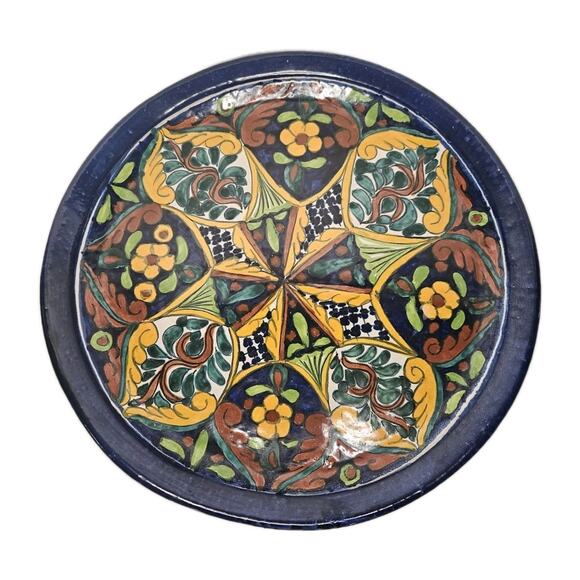 Vintage Mexican Folk Art Pottery Hand Painted Wall Hanging Plate 18.5" Round - Picture 2 of 7